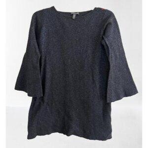 Eileen Fisher Merino Wool Black Silver Sparkles Sweater Boatneck Size S/P